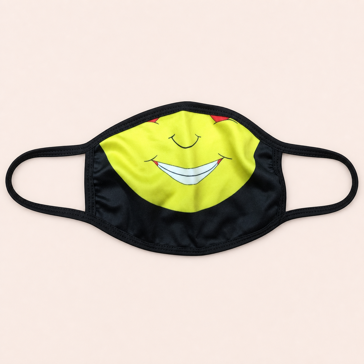 Smiloz Amore black face mask with correctly oriented partial character artwork