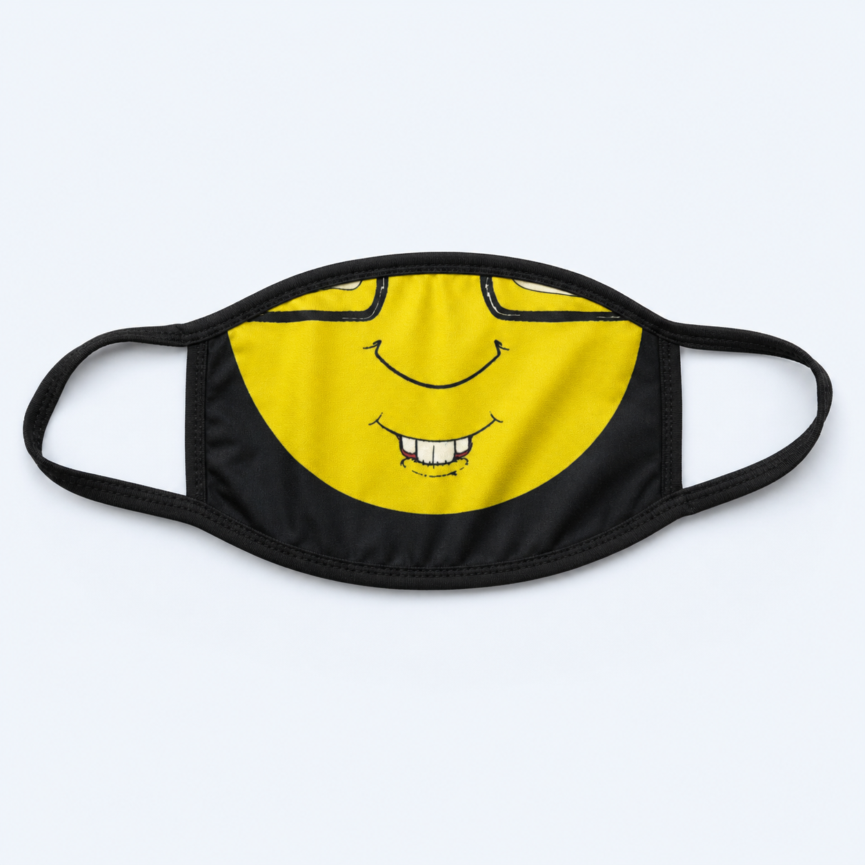 Smiloz Dren black face mask with correctly oriented partial character artwork